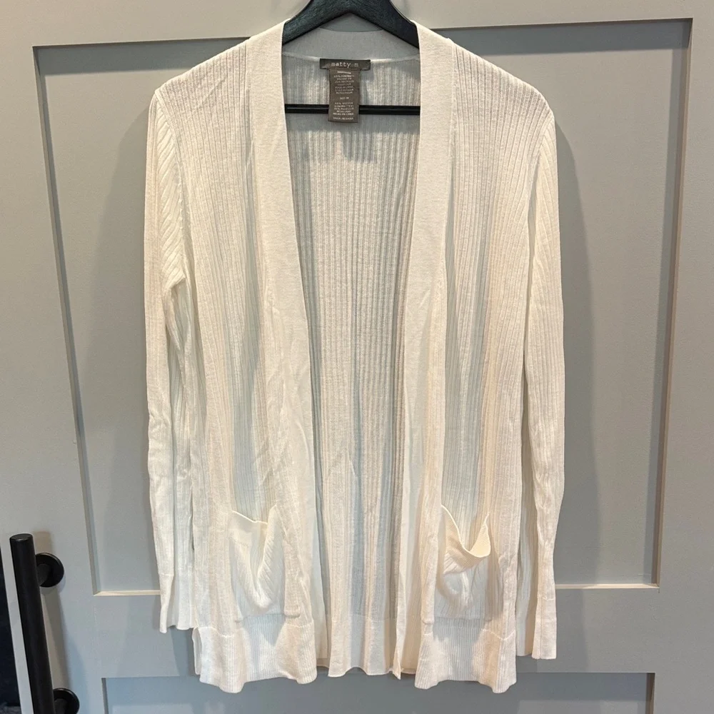 Off-White Open-Front Ribbed Cardigan - Picture 1 of 5